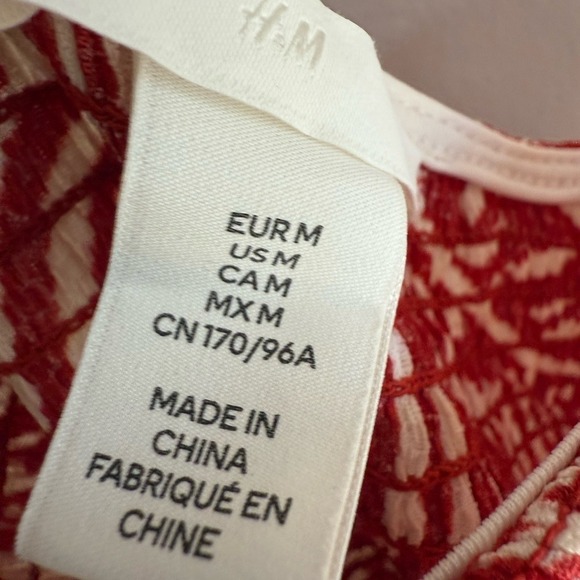 H&M Red and White Leaf Print Midi Dress - Picture 4 of 4